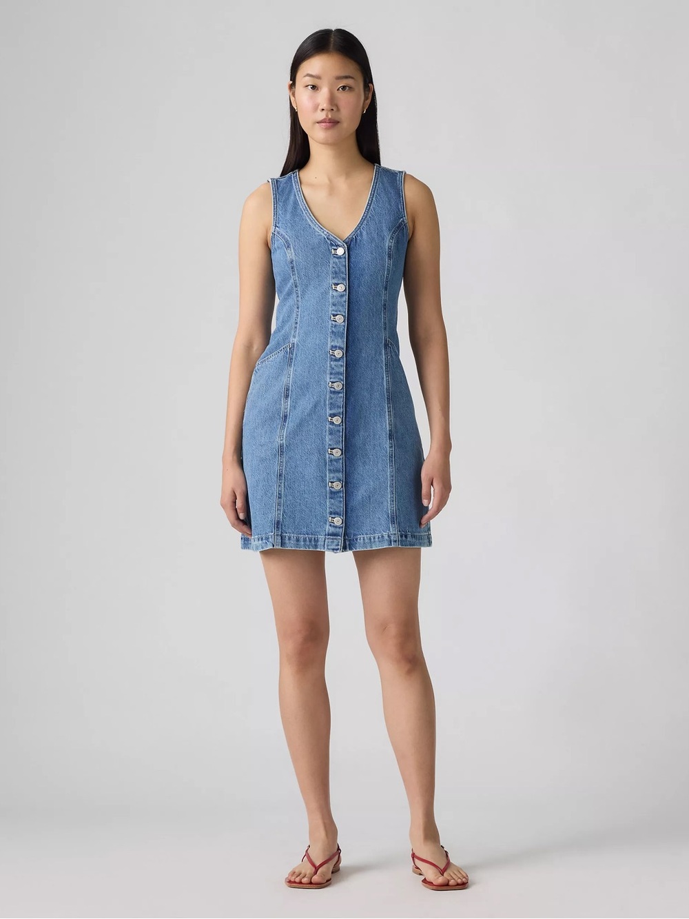 Levi's Light Blue Denim Button-Front Sleeveless Dress